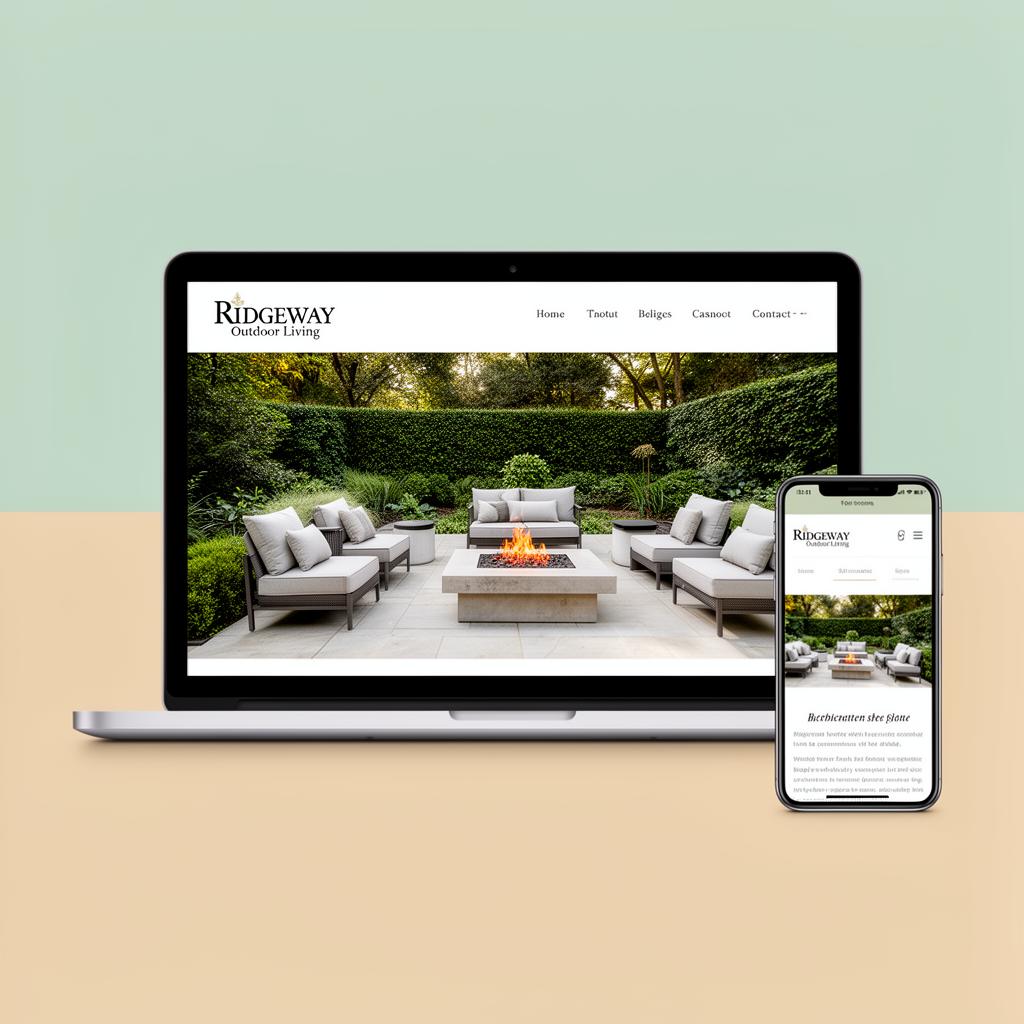 Ridgeway Outdoor Living website displayed on a laptop and smartphone